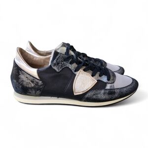 Philippe Model Paris Black Silver Metallic Sneakers Size 8